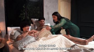 Stepson and his friend jerk off, then she surprises them with a handjob
